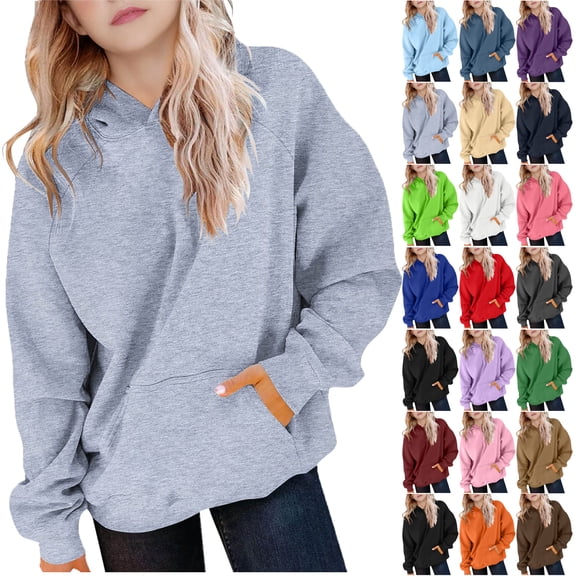 Hoodies for Teen Girls and Boys Oversized Sweatshirts Juniors Unisex Youth Spring Fall Solid Color Long Sleeve Hooded Sweatshirts(5-14 Years)