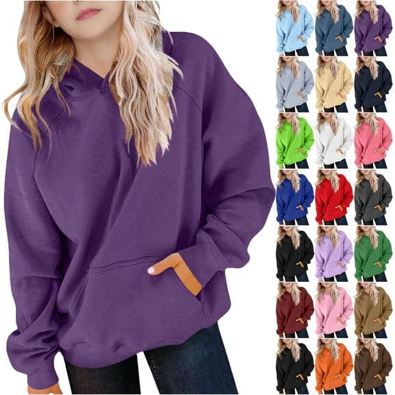 Hoodies for Teen Girls and Boys Oversized Sweatshirts Juniors Unisex Youth Spring Fall Solid Color Long Sleeve Hooded Sweatshirts(5-14 Years)