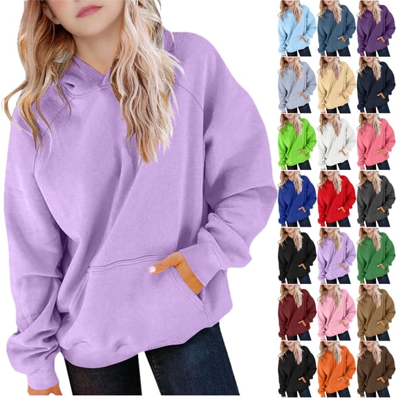 Hoodies for Teen Girls and Boys Oversized Sweatshirts Juniors Unisex Youth Spring Fall Solid Color Long Sleeve Hooded Sweatshirts(5-14 Years)