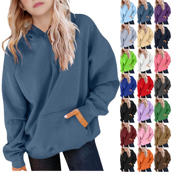 Hoodies for Teen Girls and Boys Oversized Sweatshirts Juniors Unisex Youth Spring Fall Solid Color Long Sleeve Hooded Sweatshirts(5-14 Years)