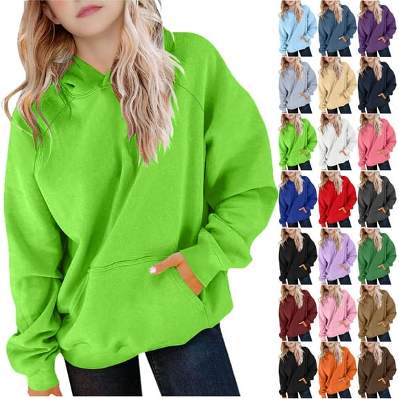 Hoodies for Teen Girls and Boys Oversized Sweatshirts Juniors Unisex Youth Spring Fall Solid Color Long Sleeve Hooded Sweatshirts(5-14 Years)