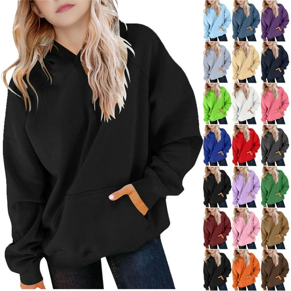Hoodies for Teen Girls and Boys Oversized Sweatshirts Juniors Unisex Youth Spring Fall Solid Color Long Sleeve Hooded Sweatshirts(5-14 Years)