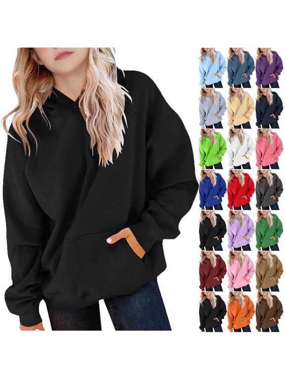 Hoodies for Teen Girls and Boys Oversized Sweatshirts Juniors Unisex Youth Spring Fall Solid Color Long Sleeve Hooded Sweatshirts(5-14 Years)