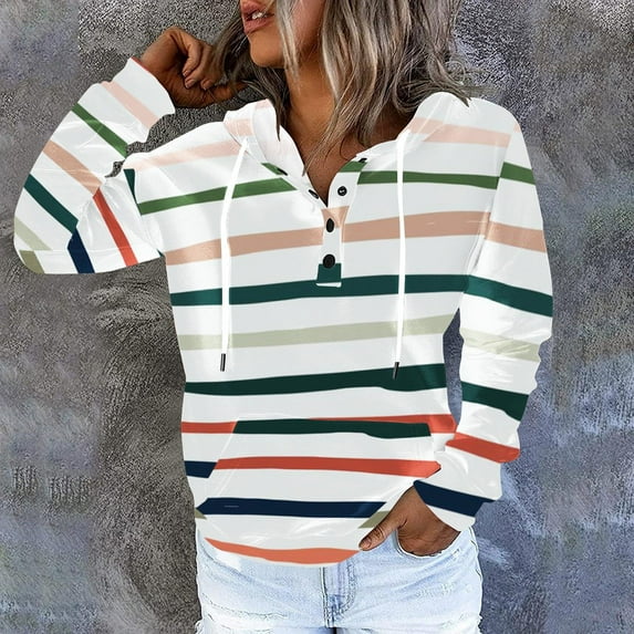 Hoodies for Women 2022 Fashion Hooded Button Collar Sweatshirts Drawstring Hoodies Casual Long Sleeve Pullover Tops