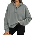 thumbnail image 1 of Womens Sweatshirt Plus Size Hooded V Neck Button Down Long Sleeve Casual Loose Solid Color Pullover 2025 Fall Trendy Tunic Tops,Gray,M, 1 of 5