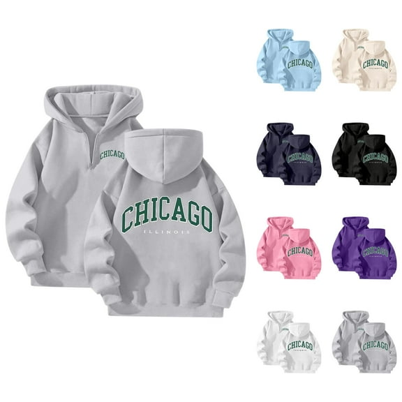 Hoodies for Women 2025 Chicago Hoodie Long Sleeve Loose Graphic Y2K Hoody Hooded Sweatshirt Women Pullover