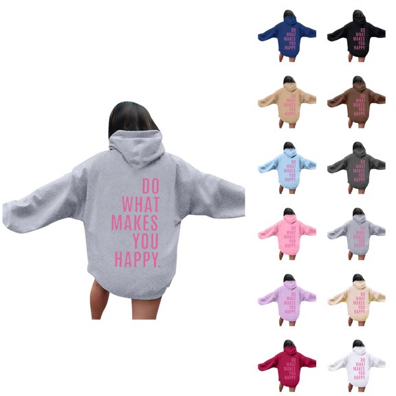 Hoodies for Women 2025 Do What Makes You Happy Hoodie Y2K Graphic Hoodie with Pockets Hooded Sweatshirt Women Pullover