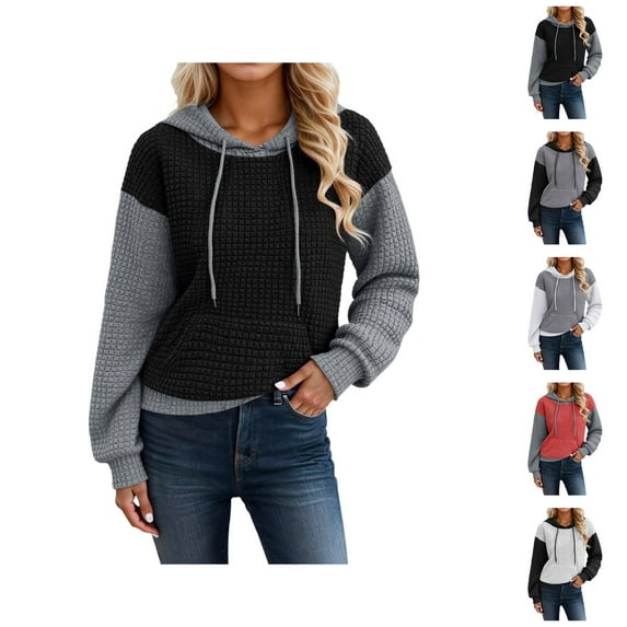 Hoodies for Women 2025 Fall Winter Color Block Long Sleeve Hoodie with Pockets Hooded Sweatshirt Pullover Tops