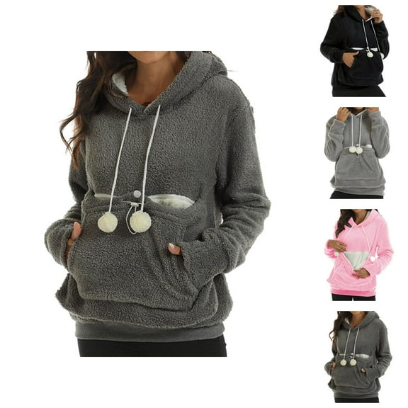 Hoodies for Women 2025 Fall Winter Thick Hoodie with Large Pocket Cute Fluffy Hoody Hooded Sweatshirt Women Pullover
