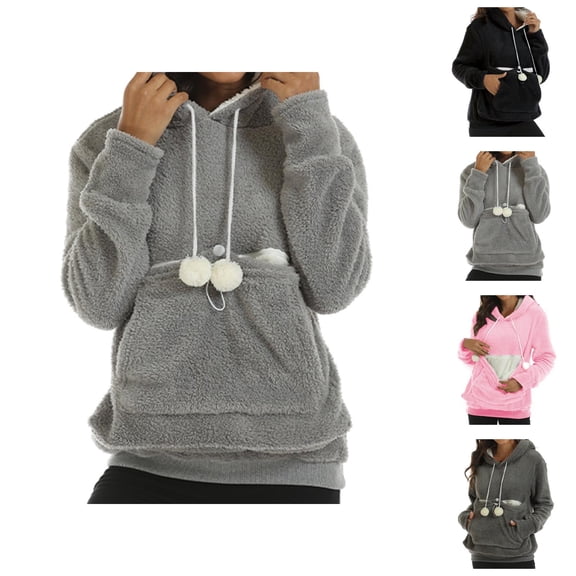 Hoodies for Women 2025 Fall Winter Thick Hoodie with Large Pocket Cute Fluffy Hoody Hooded Sweatshirt Women Pullover