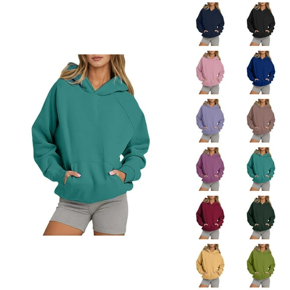 Hoodies for Women 2025 Long Sleeve Drop Shoulder Plain Essentials Hoodie with Pockets Hooded Sweatshirt Women Pullover