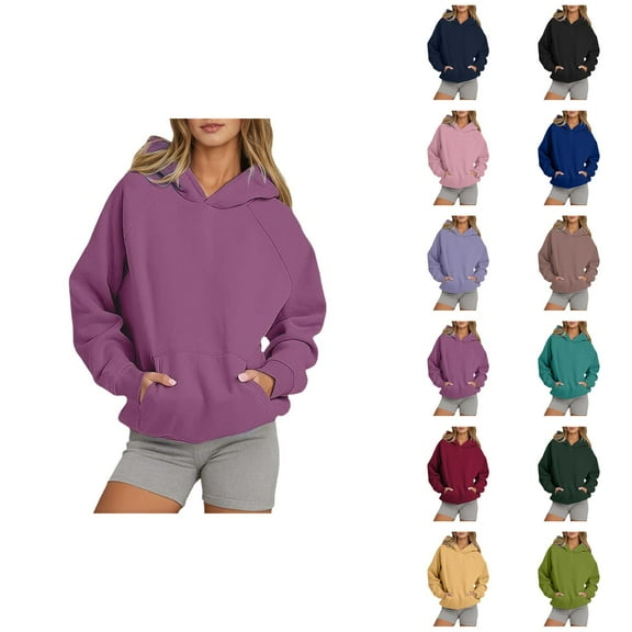 Hoodies for Women 2025 Long Sleeve Drop Shoulder Plain Essentials Hoodie with Pockets Hooded Sweatshirt Women Pullover