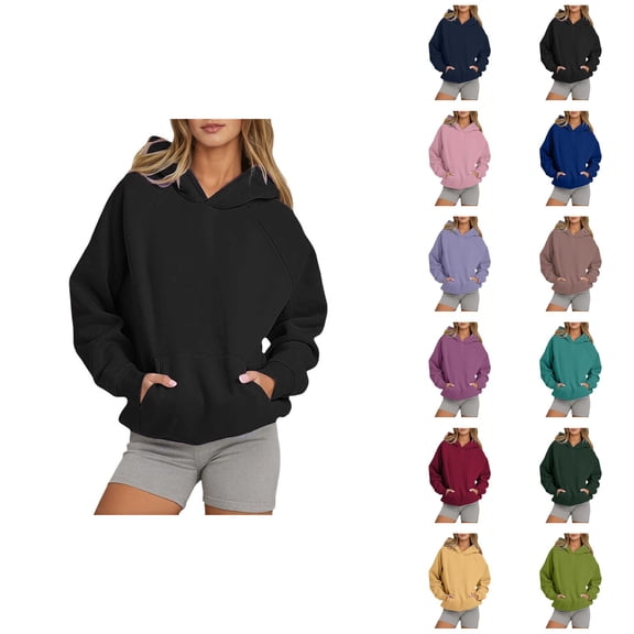 Hoodies for Women 2025 Long Sleeve Drop Shoulder Plain Essentials Hoodie with Pockets Hooded Sweatshirt Women Pullover