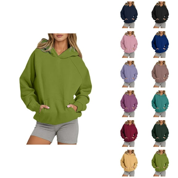 Hoodies for Women 2025 Long Sleeve Drop Shoulder Plain Essentials Hoodie with Pockets Hooded Sweatshirt Women Pullover