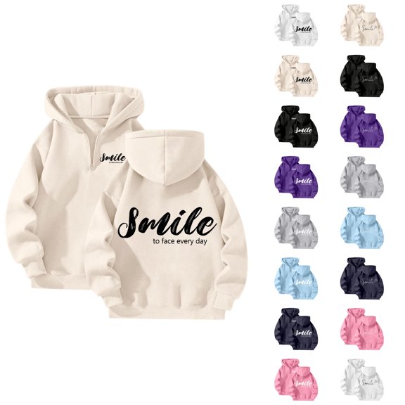 Hoodies for Women 2025 SMILE Printed Graphic Hoodie Long Sleeve Loose Y2K Hoody Hooded Sweatshirt Women Pullover