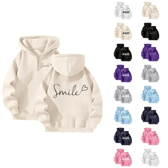 Hoodies for Women 2025 SMILE Printed Graphic Hoodie Long Sleeve Loose Y2K Hoody Hooded Sweatshirt Women Pullover