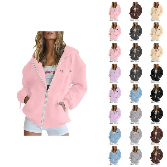 Hoodies for Women 2025 Valentines Y2K Graphic Hoodie Zip Up Hoodie with Pockets Hooded Sweatshirt Women Jacket