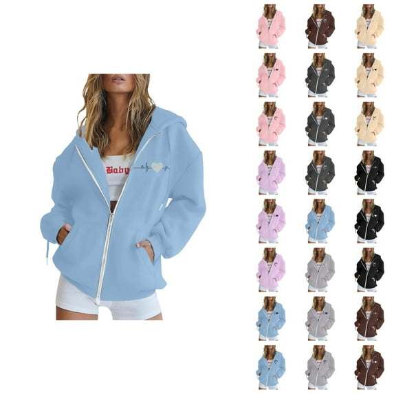 Hoodies for Women 2025 Valentines Y2K Graphic Hoodie Zip Up Hoodie with Pockets Hooded Sweatshirt Women Jacket