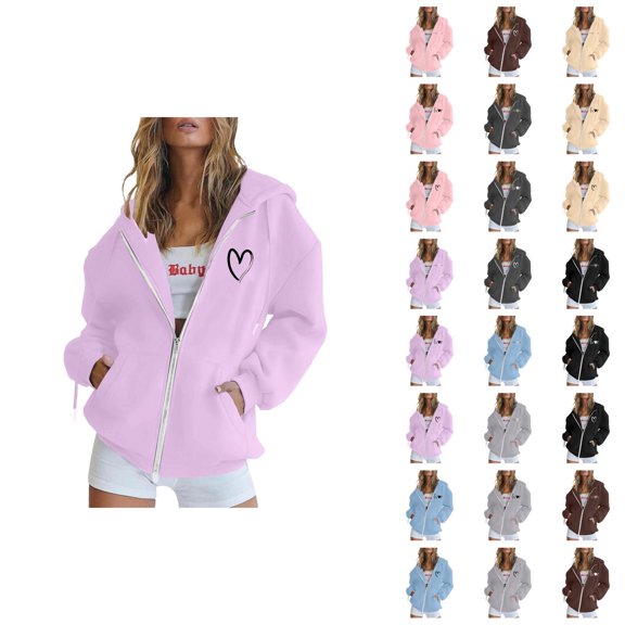 Hoodies for Women 2025 Valentines Y2K Graphic Hoodie Zip Up Hoodie with Pockets Hooded Sweatshirt Women Jacket