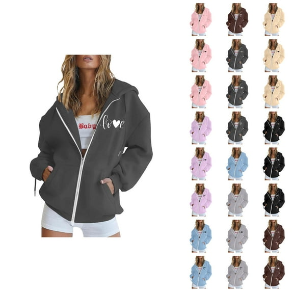 Hoodies for Women 2025 Valentines Y2K Graphic Hoodie Zip Up Hoodie with Pockets Hooded Sweatshirt Women Jacket