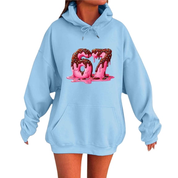 Hoodies for Women 67 Print Long Sleeve Hooded Sweatshirt Fall Casual Pullover Top