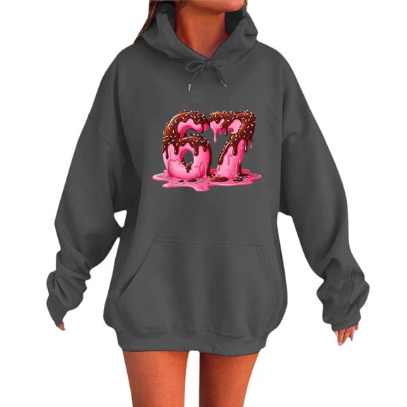 Hoodies for Women 67 Print Long Sleeve Hooded Sweatshirt Fall Casual Pullover Top