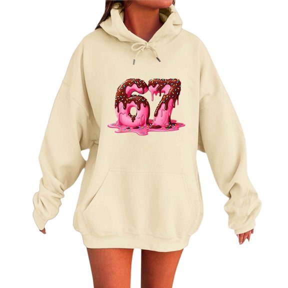 Hoodies for Women 67 Print Long Sleeve Hooded Sweatshirt Fall Casual Pullover Top
