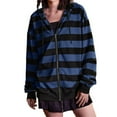 thumbnail image 1 of Hoodies for Women Autumn Winter Oversized Striped Loose Long Sleeve Zip Up Drawstring Sweater Jacket, 1 of 4