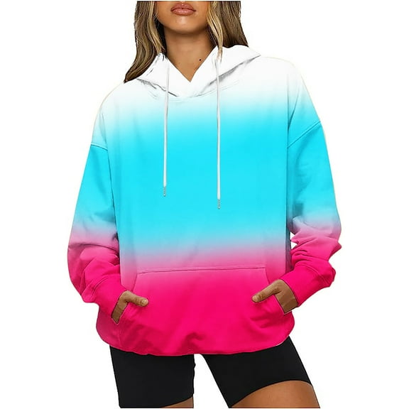 Hoodies for Women Block Color Hooded Top Oversized Long Sleeve Sweatshirt with Pockets Fall Winter Pullover Shirt (Multicolor M)