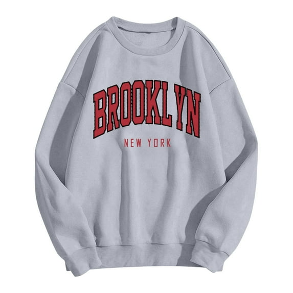 Hoodies for Women Casual Fashion Long Sleeve Loose Fit Crew Neck Pullover Tops Sweatshirt Size L