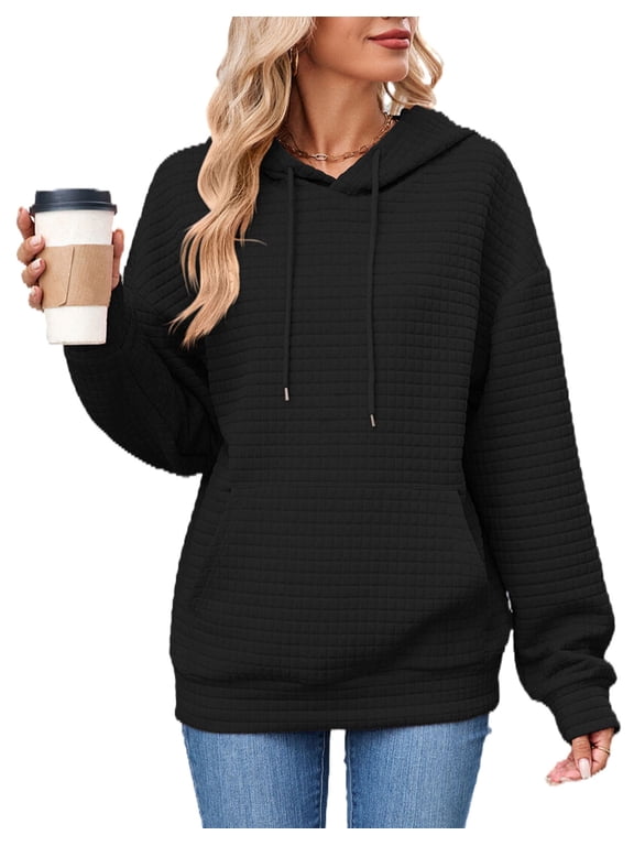 Hoodies for Women Casual Long Sleeve Drawstring Waffle Cotton Hooded Sweatshirt Jacket with Kangaroo Pocket Alsol Lamesa