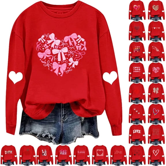 Sweatshirt for Women Casual Loose Valentines Day Printed Pullover Blouse Long Sleeved Crew Neck Comfortable Women Tops