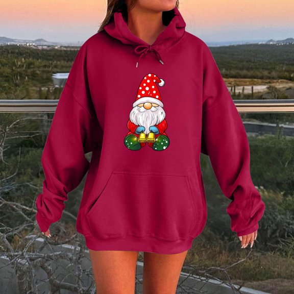 Hoodies for Women Christmas Print Long Sleeve Pullover Oversized Soft Cozy Sweatshirt with Pocket Holiday Casual Fall Winter Warm Top