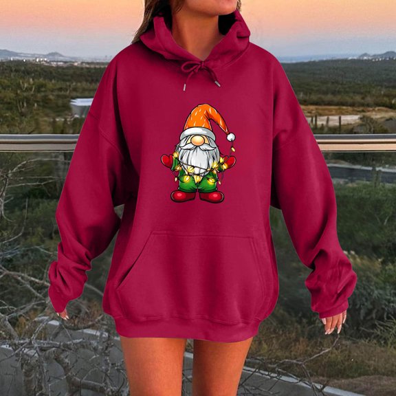 Hoodies for Women Christmas Print Long Sleeve Pullover Oversized Soft Cozy Sweatshirt with Pocket Holiday Casual Fall Winter Warm Top