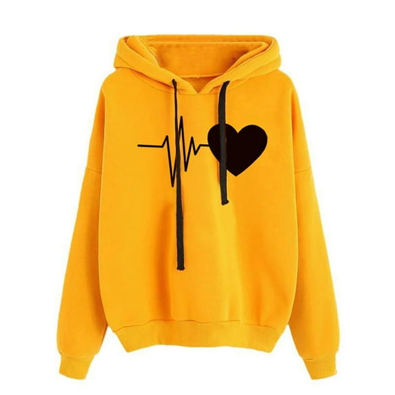 Hoodies for Women! ZVNAΖH Women's Love Heart Graphic Print Long Sleeve Drawstring Hoodie Valentine's Day Hooded Sweatshirt with Pockets