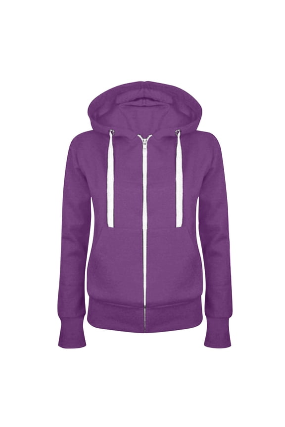 Hoodies for Women Color Block Hooded Sweatshirt Basic Zip-Up Jersey Jacket Long Sleeve Top with Pockets Plus Size (Purple,M)