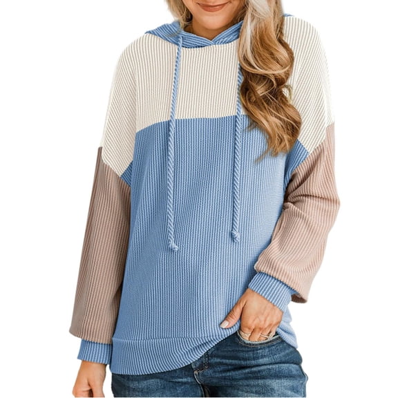 Hoodies for Women Color Block Oversized Sweatshirt Long Sleeve Drawstring Casual Lightweight Hoodie Tops Fall 2025 Blue M
