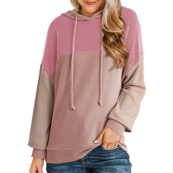 Hoodies for Women Color Block Oversized Sweatshirt Long Sleeve Drawstring Casual Lightweight Hoodie Tops Fall 2025 Pink S