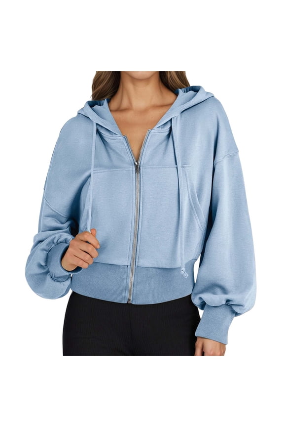 Hoodies for Women Cropped Fitted Seamless Y2K A Short Long Sleeved Hooded Sweatshirt With High Pockets And Full Zippers For Women