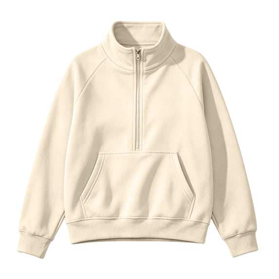 Hoodies for Women Cropped Stand Collar Half Zip Fleece Sweatshirt Sleeve Loose Pullover Jacket for Autumn Winter Casual Long Sleeve Top