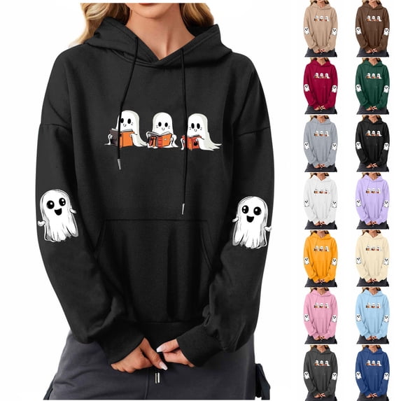 Hoodies for Women Cute Heart Graphic Hoodies Casual Halloween Drawstring Pullover Hooded Sweatshirt with Pocket M