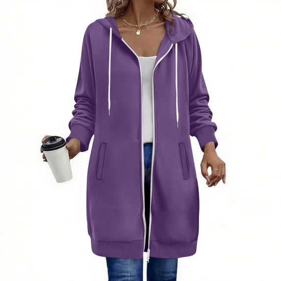 Hoodies for Women Double Zip Up Sweatshirts Oversized Fashion Casual Long Coat Fall Winter Fleece Jackets with Pockets