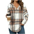 thumbnail image 1 of Hoodies for Women Fall Fashion V Neck Oversized Sweatshirt Plaid Long Sleeve Hooded Pullover Lightweight Loose Drawstring Tops, 1 of 5