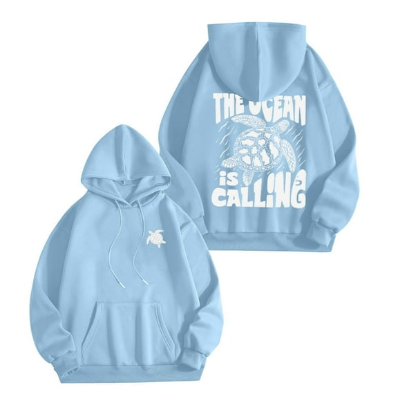 Hoodies for Women Fall Hawaiian Sea Turtle Graphic Print Hooded Sweatshirts Long Sleeve Loose Fit Hooded Shirts with Kangaroo Pocket