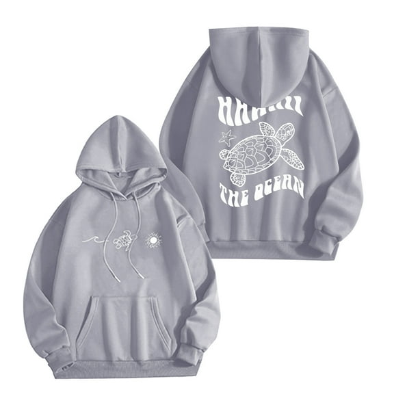 Hoodies for Women Fall Hawaiian Sea Turtle Graphic Print Hooded Sweatshirts Long Sleeve Loose Fit Hooded Shirts with Kangaroo Pocket