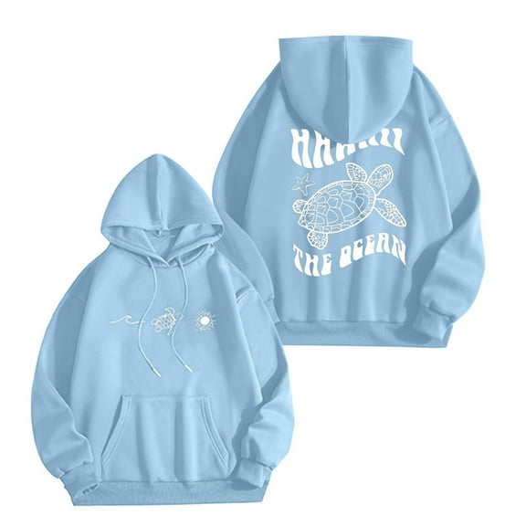 Hoodies for Women Fall Hawaiian Sea Turtle Graphic Print Hooded Sweatshirts Long Sleeve Loose Fit Hooded Shirts with Kangaroo Pocket