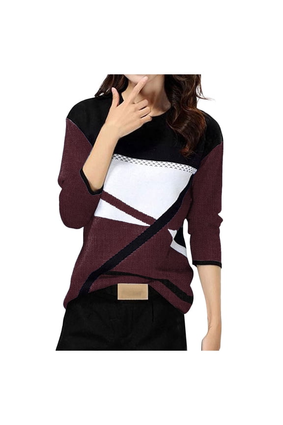 Hoodies for Women Fall Loose Fit Crewneck Long Sleeve Cap Cold Shoulder Colorblock Patchwork Leisure Cotton T Shirts Top(Brick Red,S)
