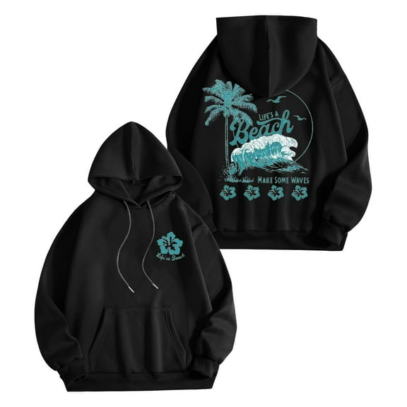 Hoodies for Women Fall Winter Fashion Hawaiian Graphic Print Pullover Tops Long Sleeve Drawstring Casual Sweatshirts with Pocket