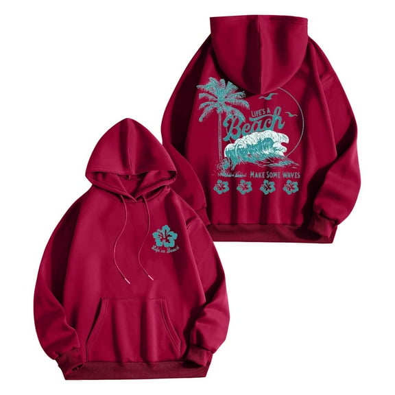 Hoodies for Women Fall Winter Fashion Hawaiian Graphic Print Pullover Tops Long Sleeve Drawstring Casual Sweatshirts with Pocket