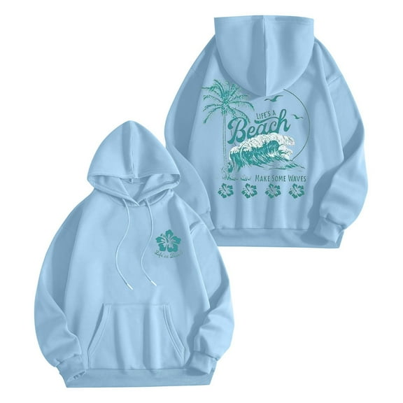 Hoodies for Women Fall Winter Fashion Hawaiian Graphic Print Pullover Tops Long Sleeve Drawstring Casual Sweatshirts with Pocket
